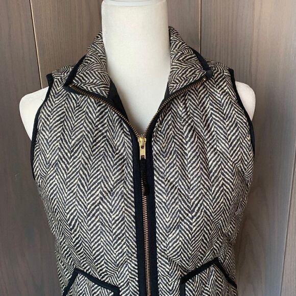 J.CREW Herringbone Black Cream Vest XS  *NEW* - Picture 1 of 12